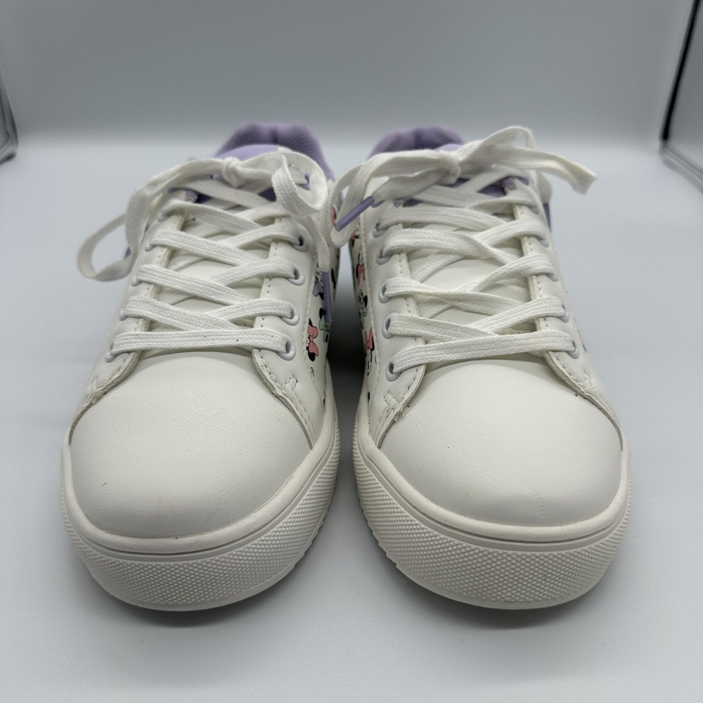 Disney Minnie Mouse Shoes Womens Size 9 White Pastel Bow Print Athletic Sneakers